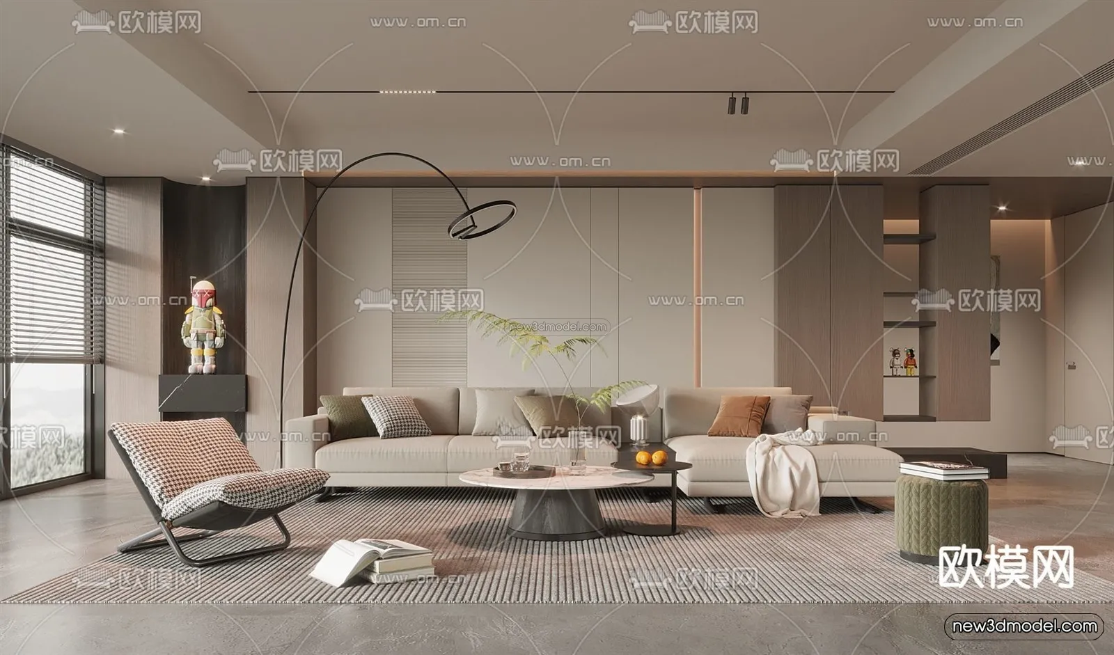 Modern Style Interior 3D Blocks - Living Room 3D Model - 089