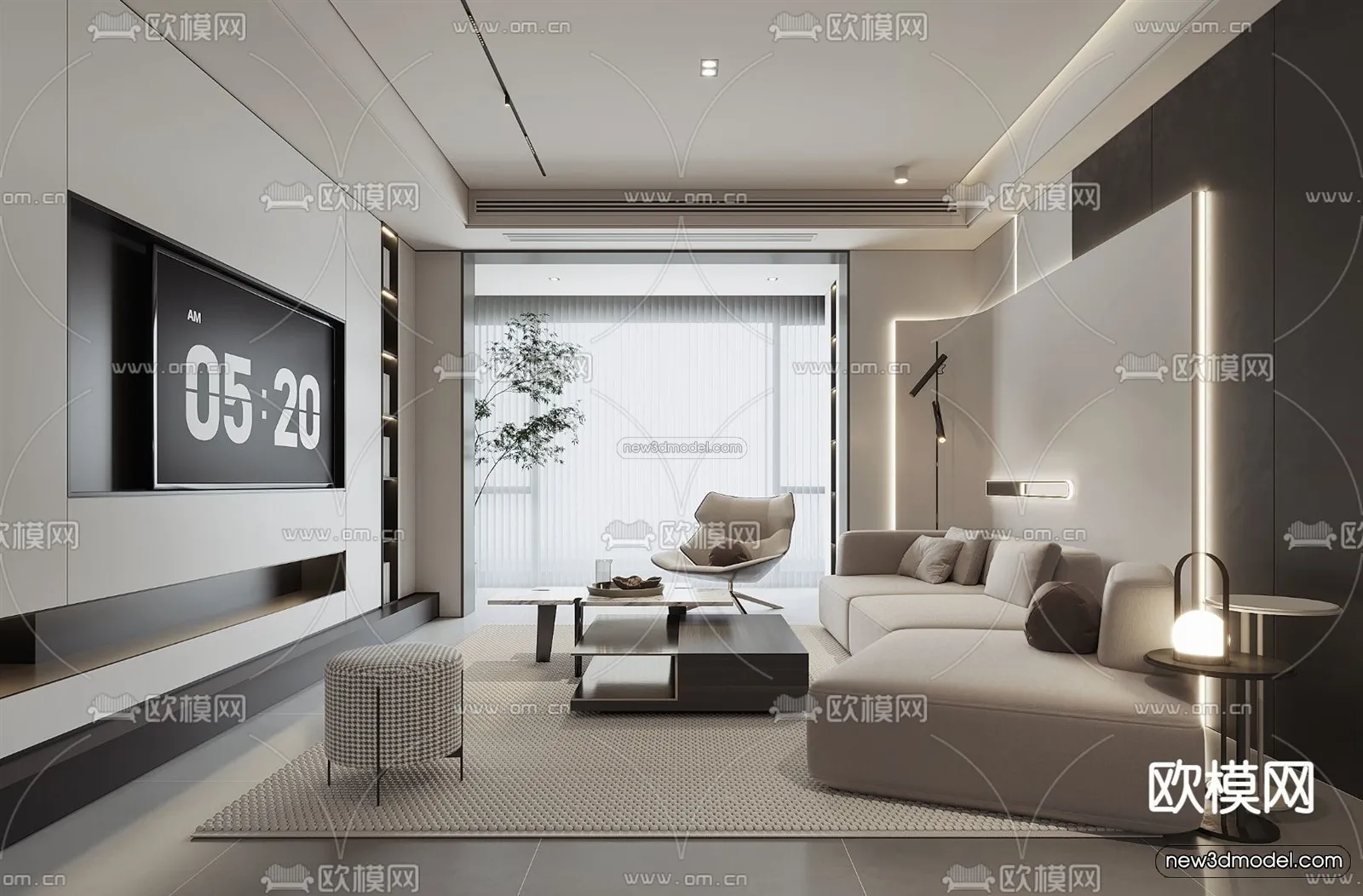 Modern Style Interior 3D Blocks - Living Room 3D Model - 090