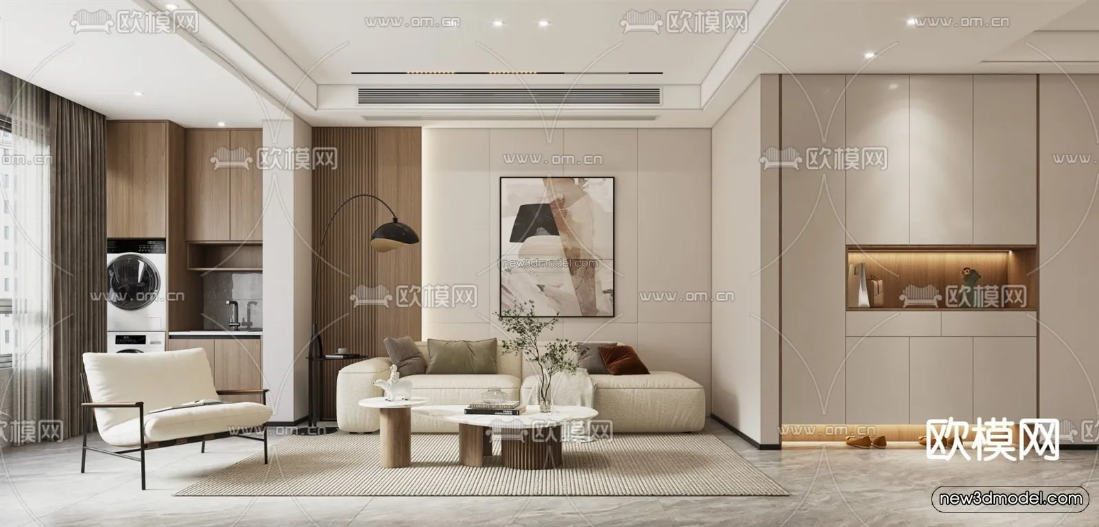 Modern Style Interior 3D Blocks - Living Room 3D Model - 091