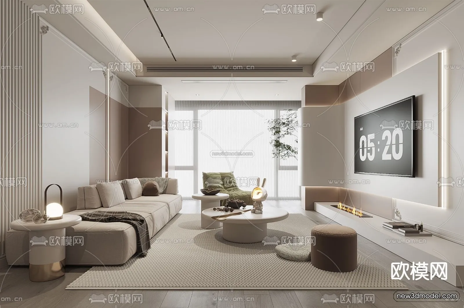 Modern Style Interior 3D Blocks - Living Room 3D Model - 092