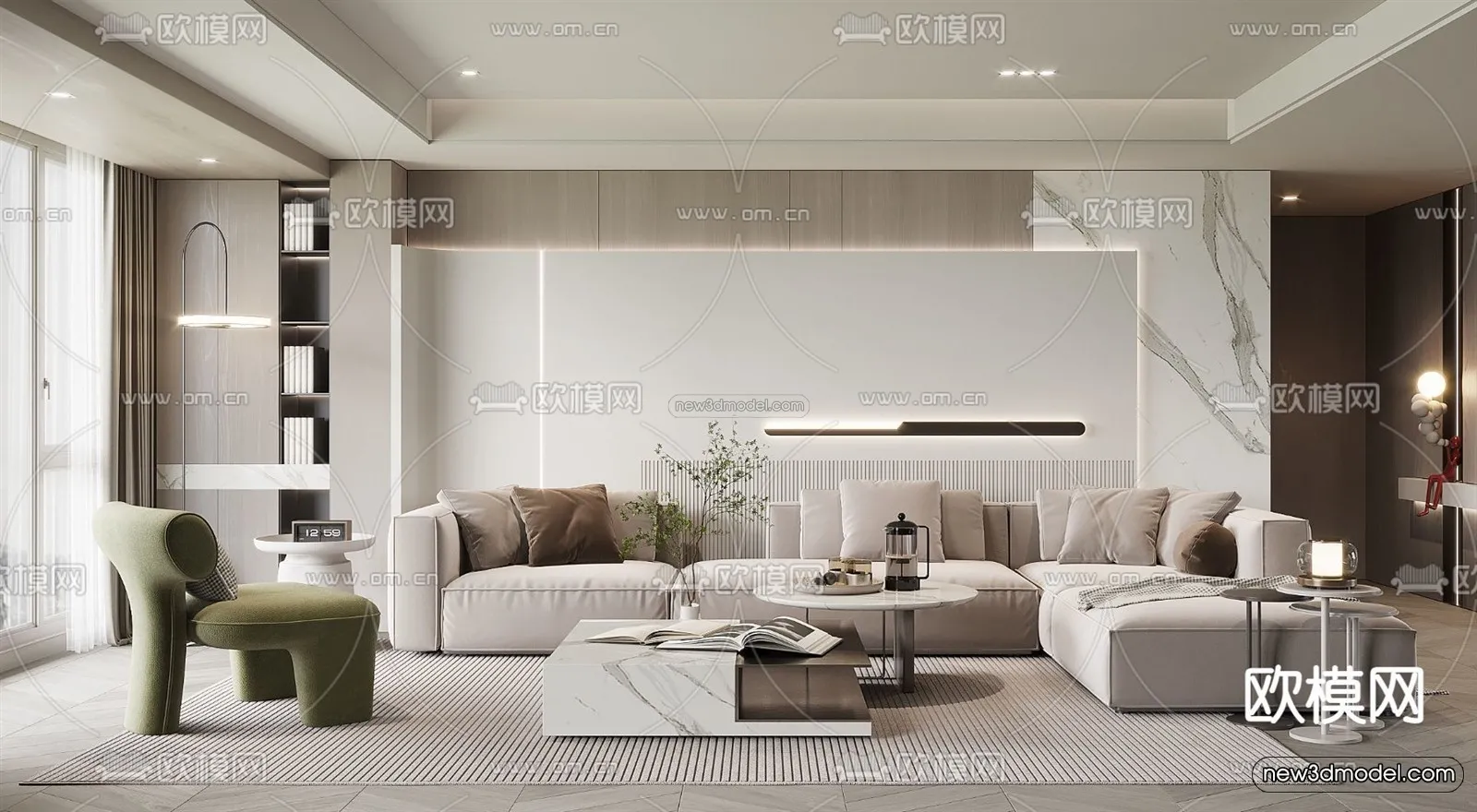 Modern Style Interior 3D Blocks - Living Room 3D Model - 093