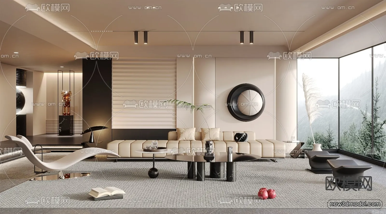 Modern Style Interior 3D Blocks - Living Room 3D Model - 094