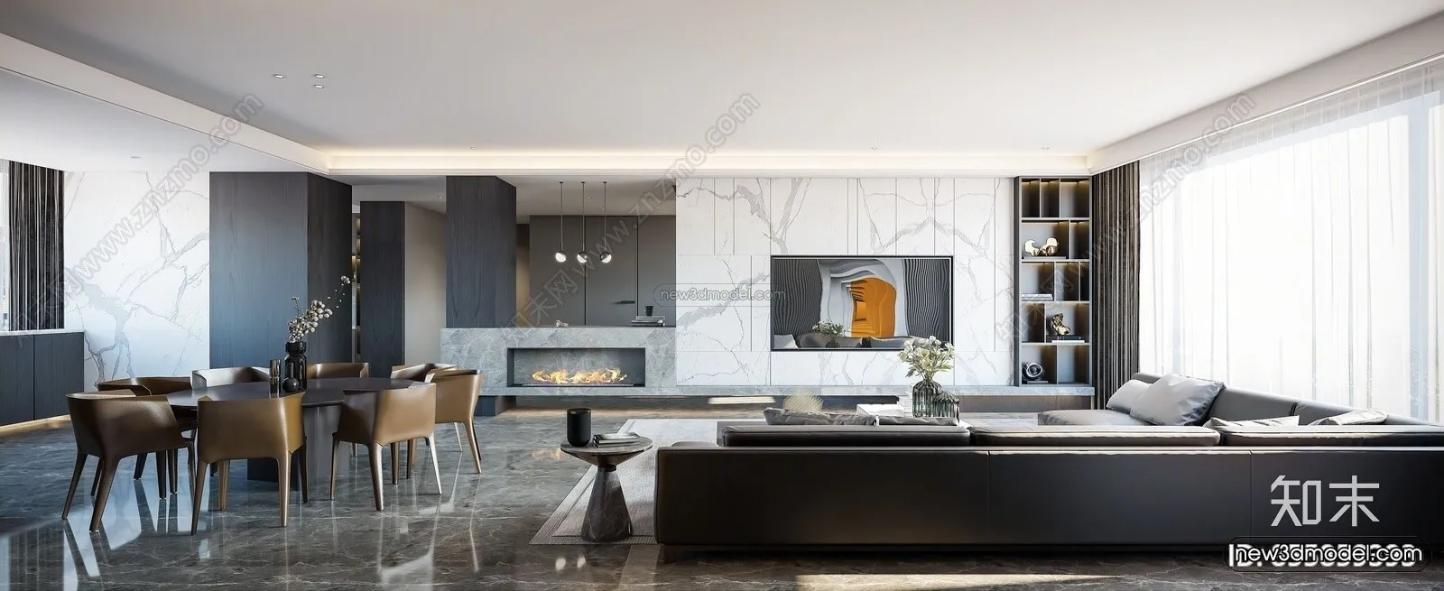 Modern Style Interior 3D Blocks - Living Room 3D Model - 096