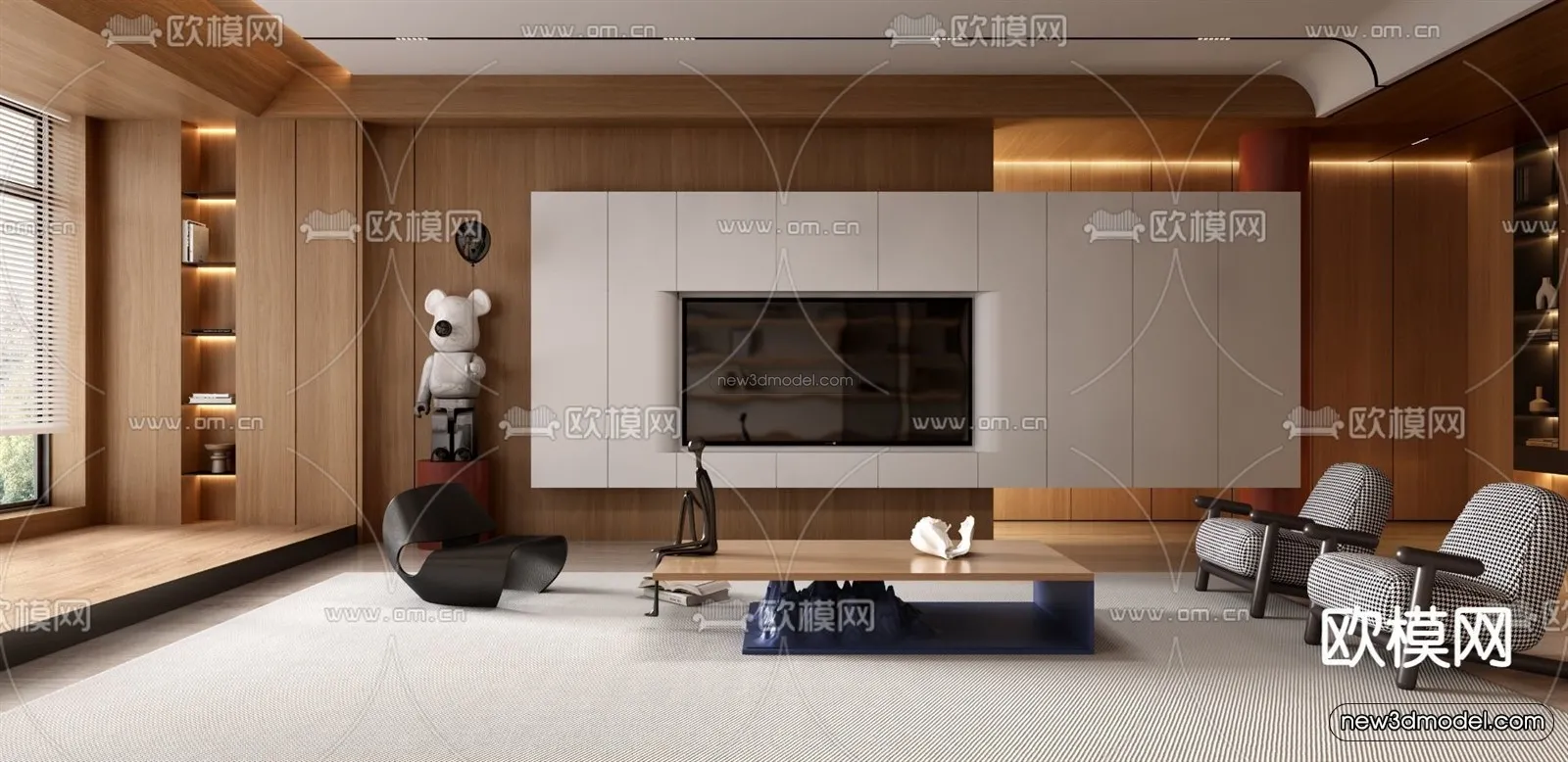Modern Style Interior 3D Blocks - Living Room 3D Model - 097