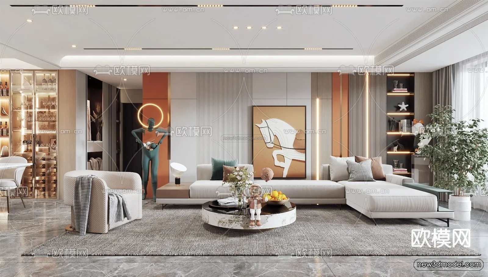 Modern Style Interior 3D Blocks - Living Room 3D Model - 099