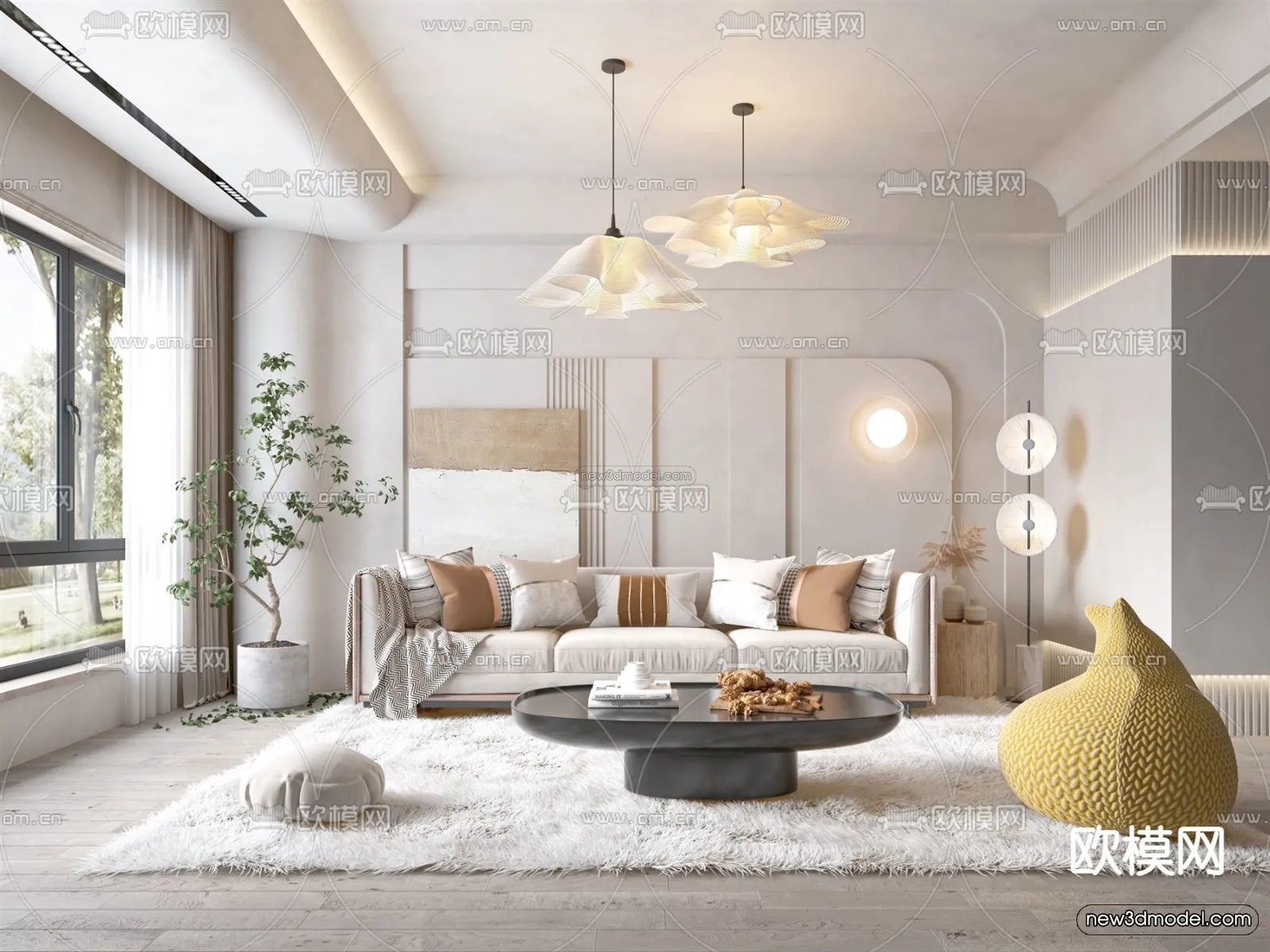 Modern Style Interior 3D Blocks - Living Room 3D Model - 104