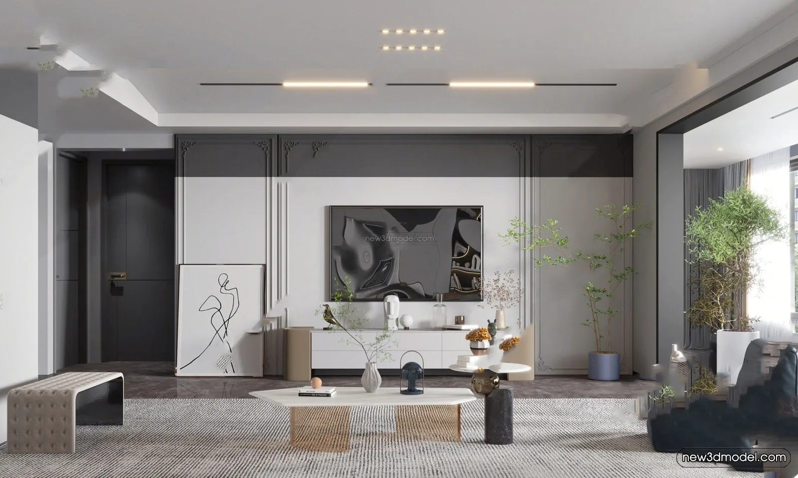 Modern Style Interior 3D Blocks - Living Room 3D Model - 108