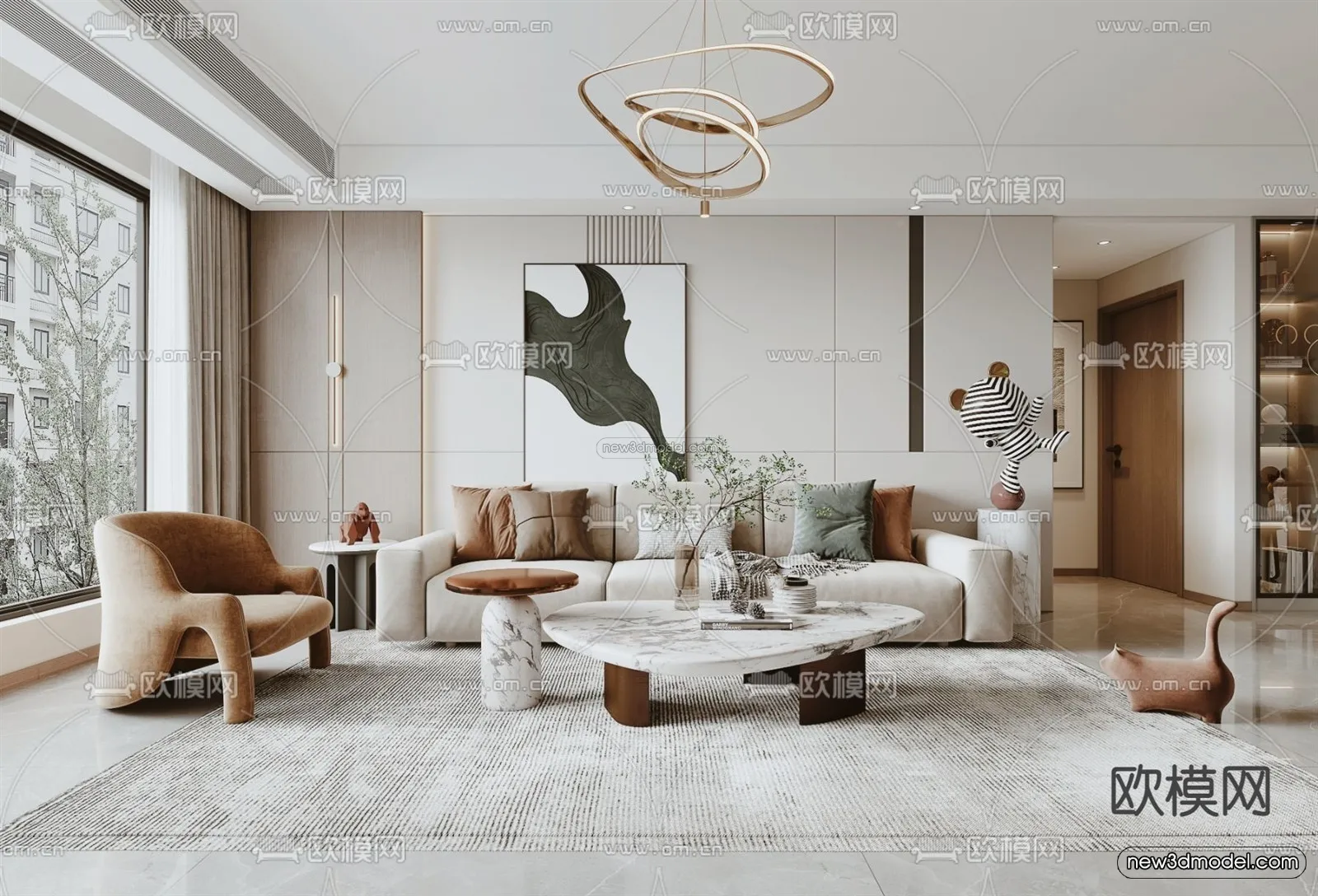 Modern Style Interior 3D Blocks - Living Room 3D Model - 109