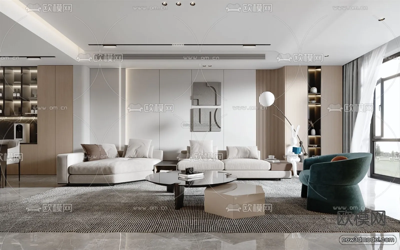 Modern Style Interior 3D Blocks - Living Room 3D Model - 113