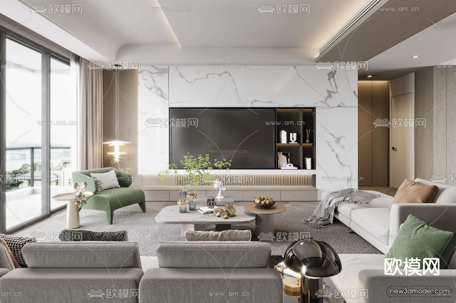 Modern Style Interior 3D Blocks - Living Room 3D Model - 116