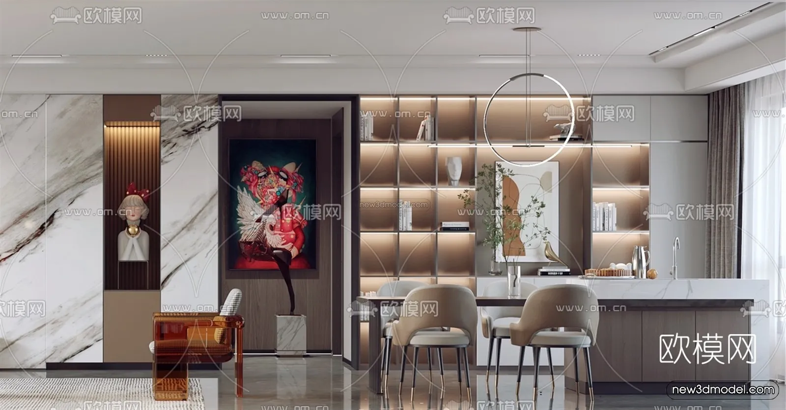 Modern Style Interior 3D Blocks - Living Room 3D Model - 119