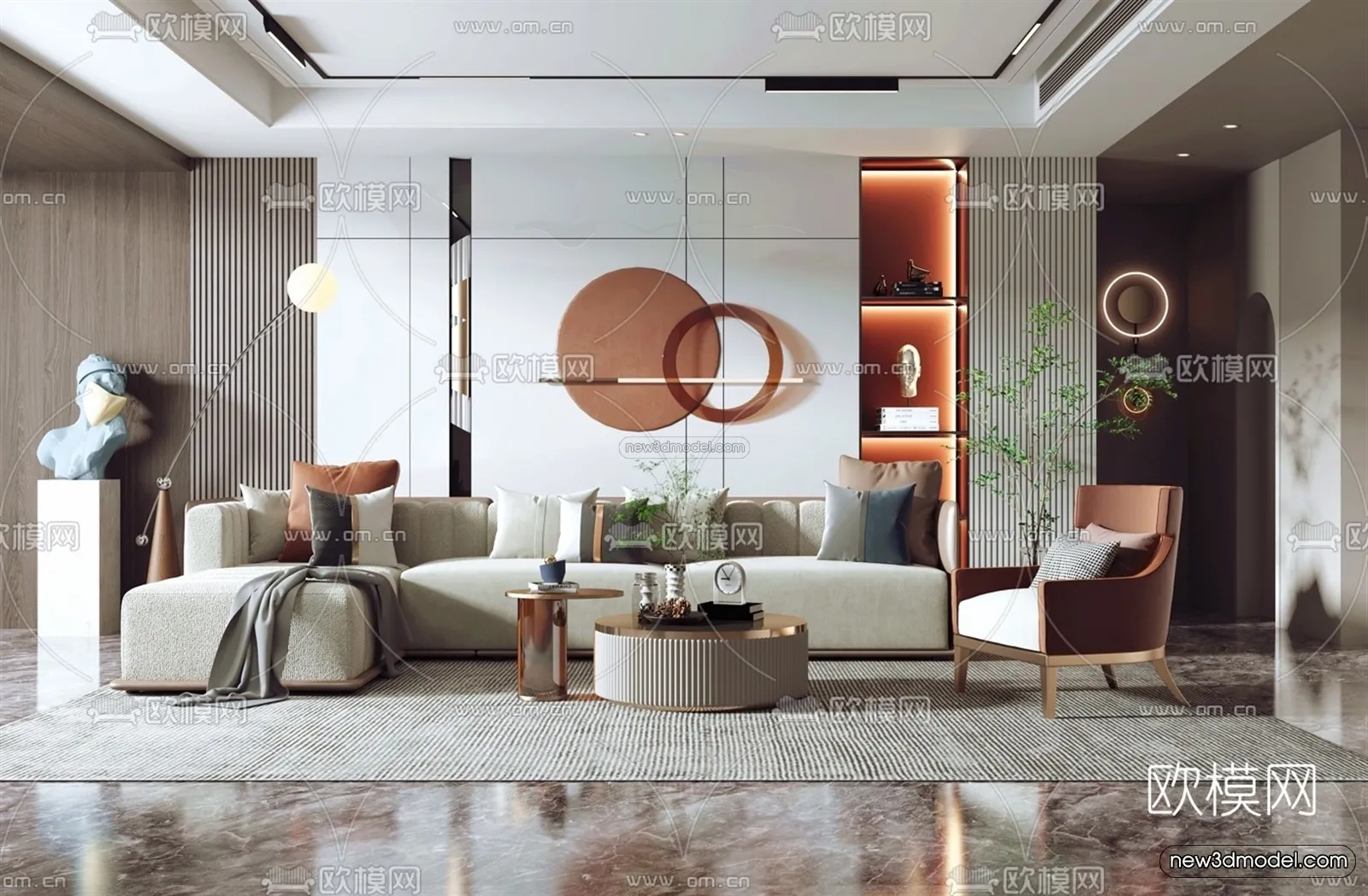 Modern Style Interior 3D Blocks - Living Room 3D Model - 120