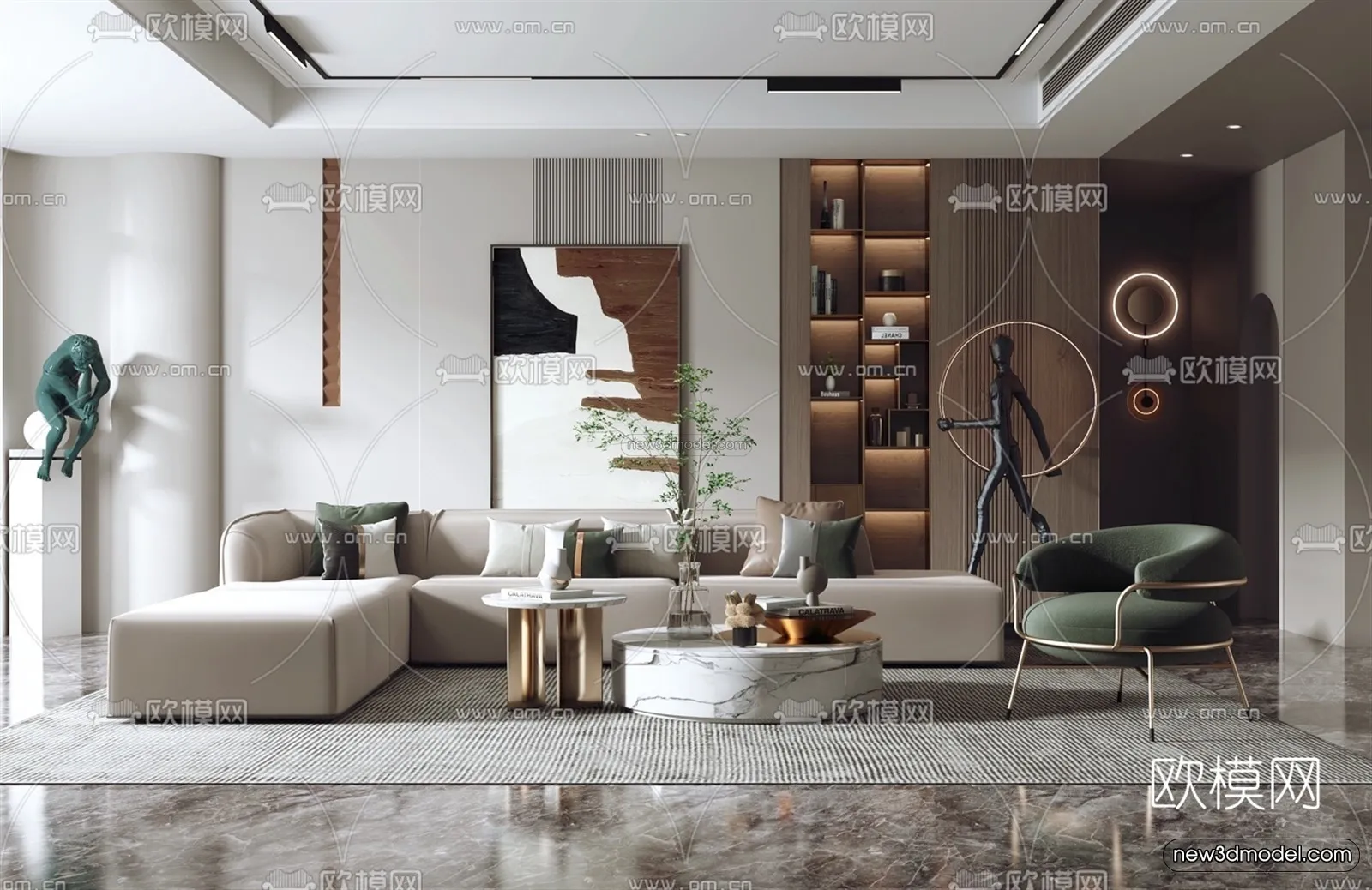 Modern Style Interior 3D Blocks - Living Room 3D Model - 121