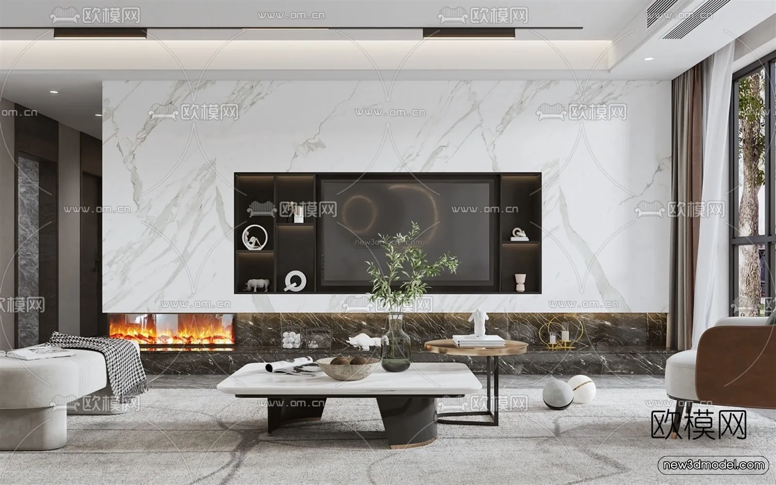 Modern Style Interior 3D Blocks - Living Room 3D Model - 122