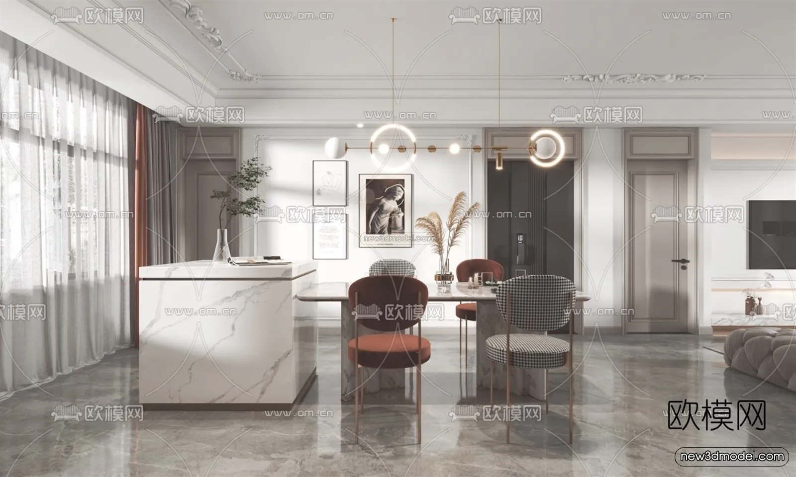 Modern Style Interior 3D Blocks - Living Room 3D Model - 123