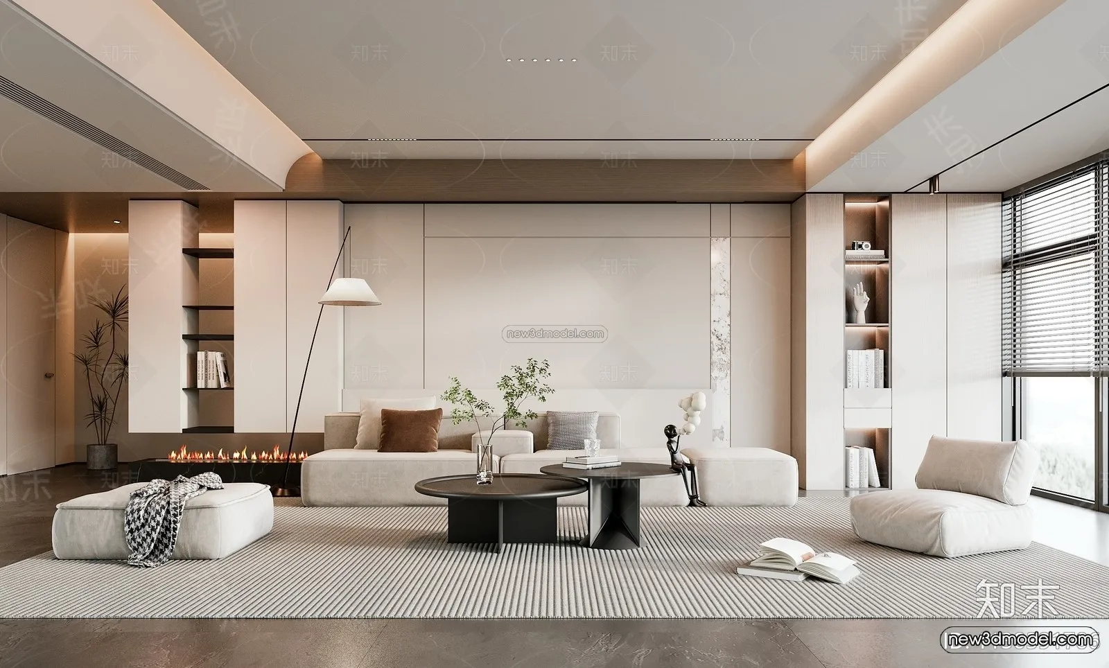 Modern Style Interior 3D Blocks - Living Room 3D Model - 128