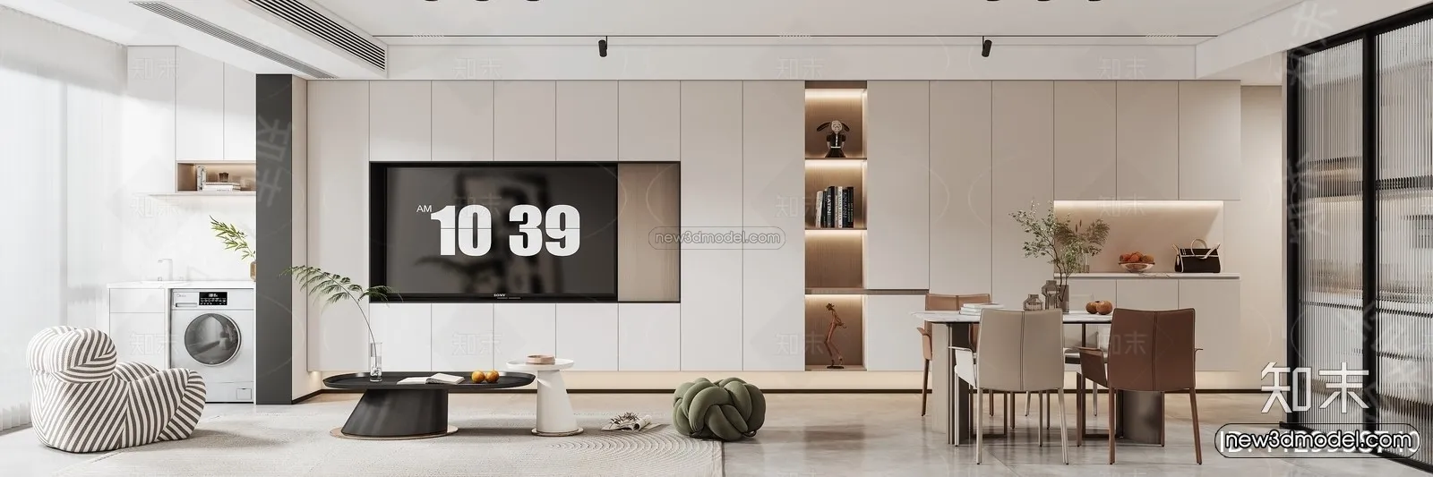 Modern Style Interior 3D Blocks - Living Room 3D Model - 129