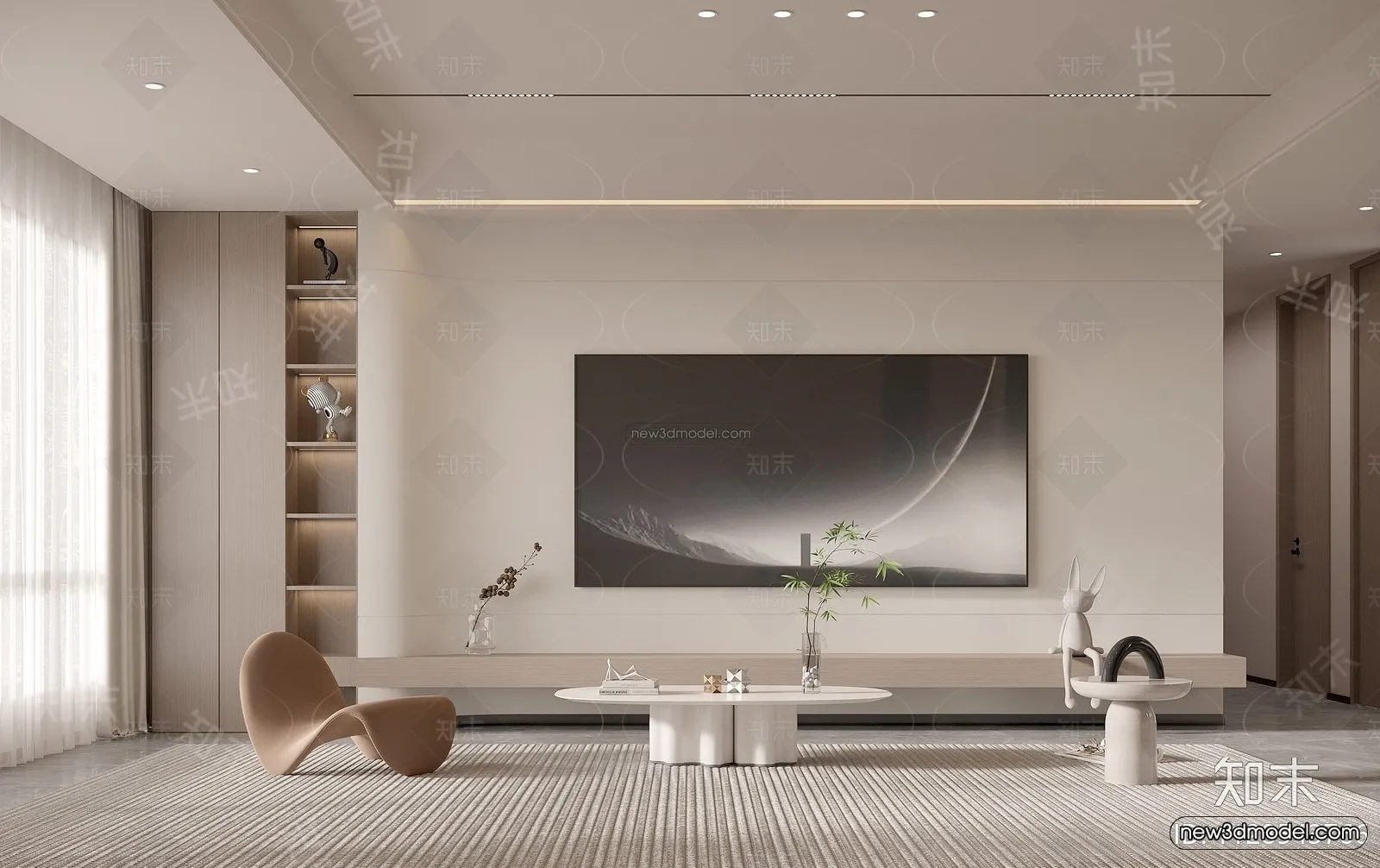 Modern Style Interior 3D Blocks - Living Room 3D Model - 130