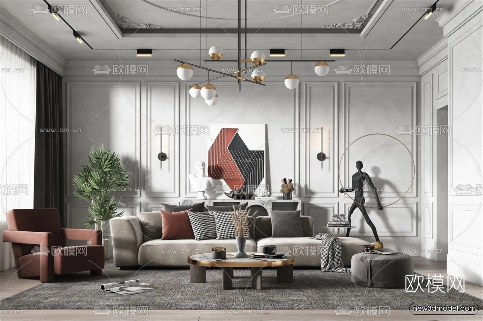 Modern Style Interior 3D Blocks - Living Room 3D Model - 133