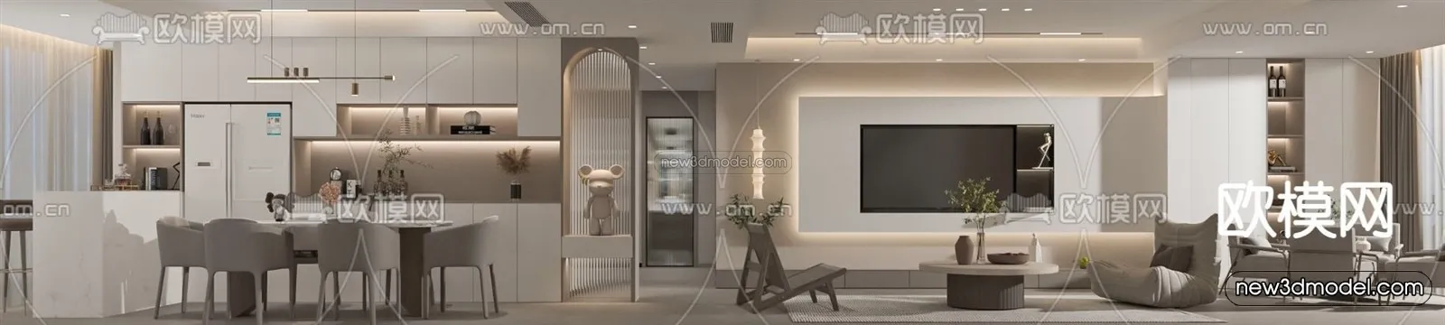 Modern Style Interior 3D Blocks - Living Room 3D Model - 134