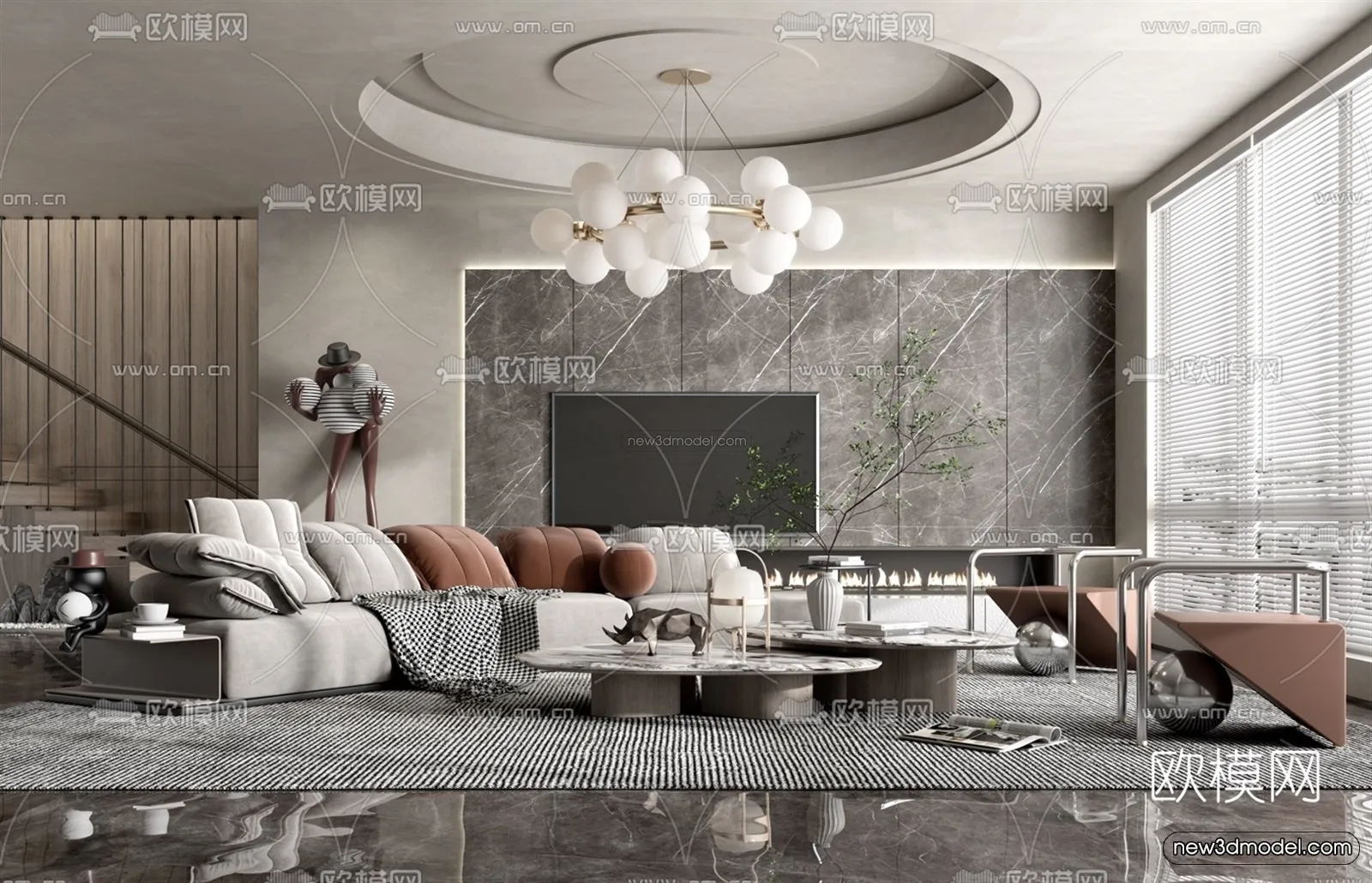Modern Style Interior 3D Blocks - Living Room 3D Model - 135