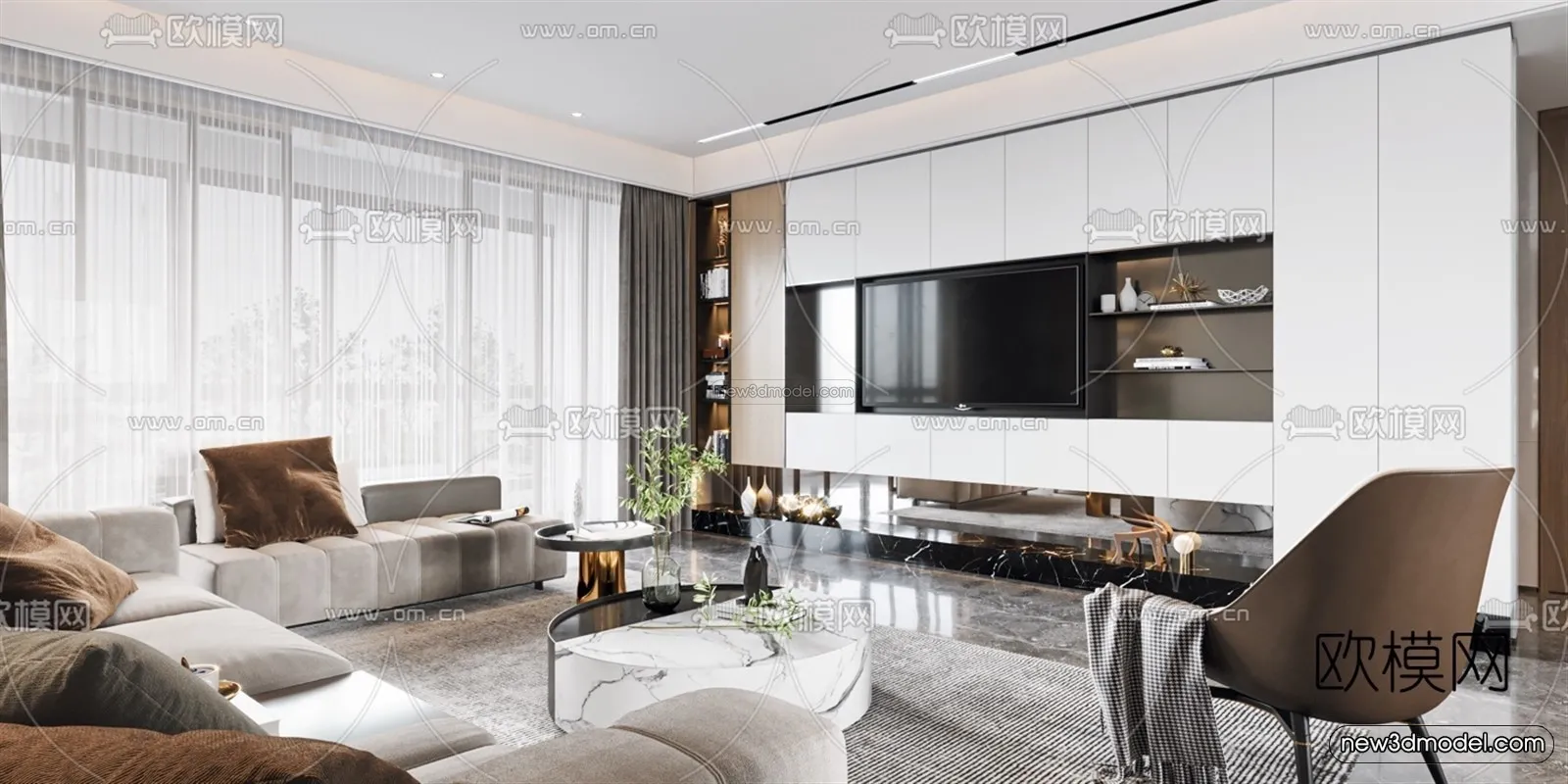 Modern Style Interior 3D Blocks - Living Room 3D Model - 136