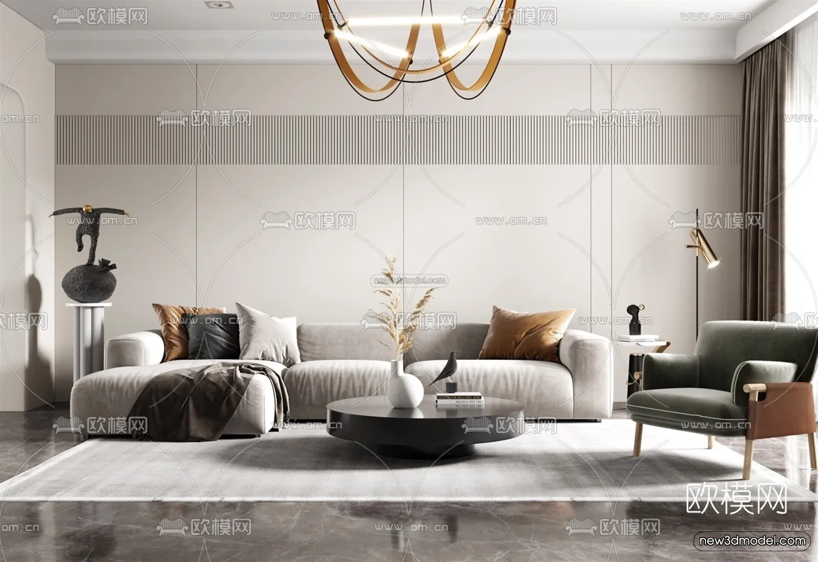 Modern Style Interior 3D Blocks - Living Room 3D Model - 139