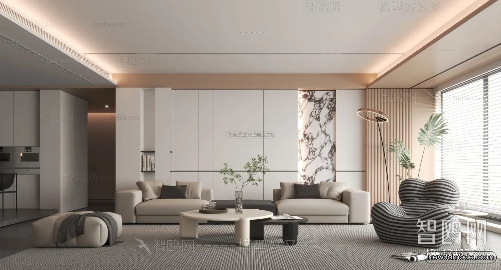Modern Style Interior 3D Blocks - Living Room 3D Model - 141