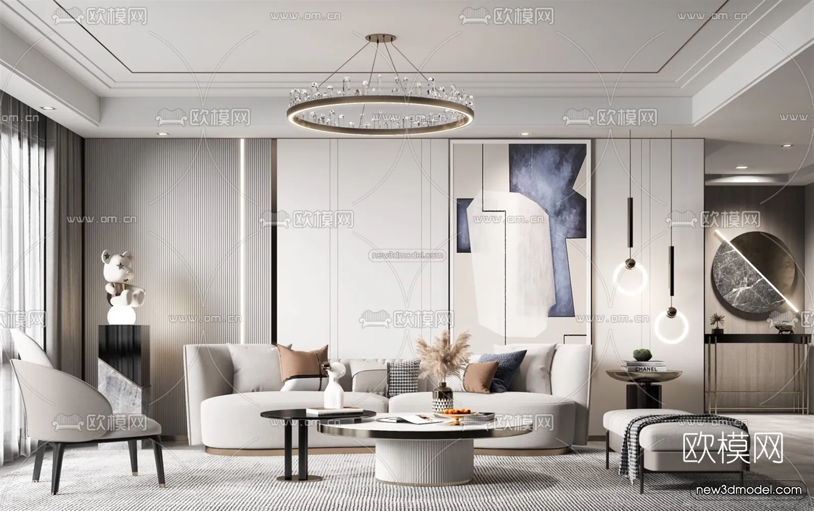 Modern Style Interior 3D Blocks - Living Room 3D Model - 143