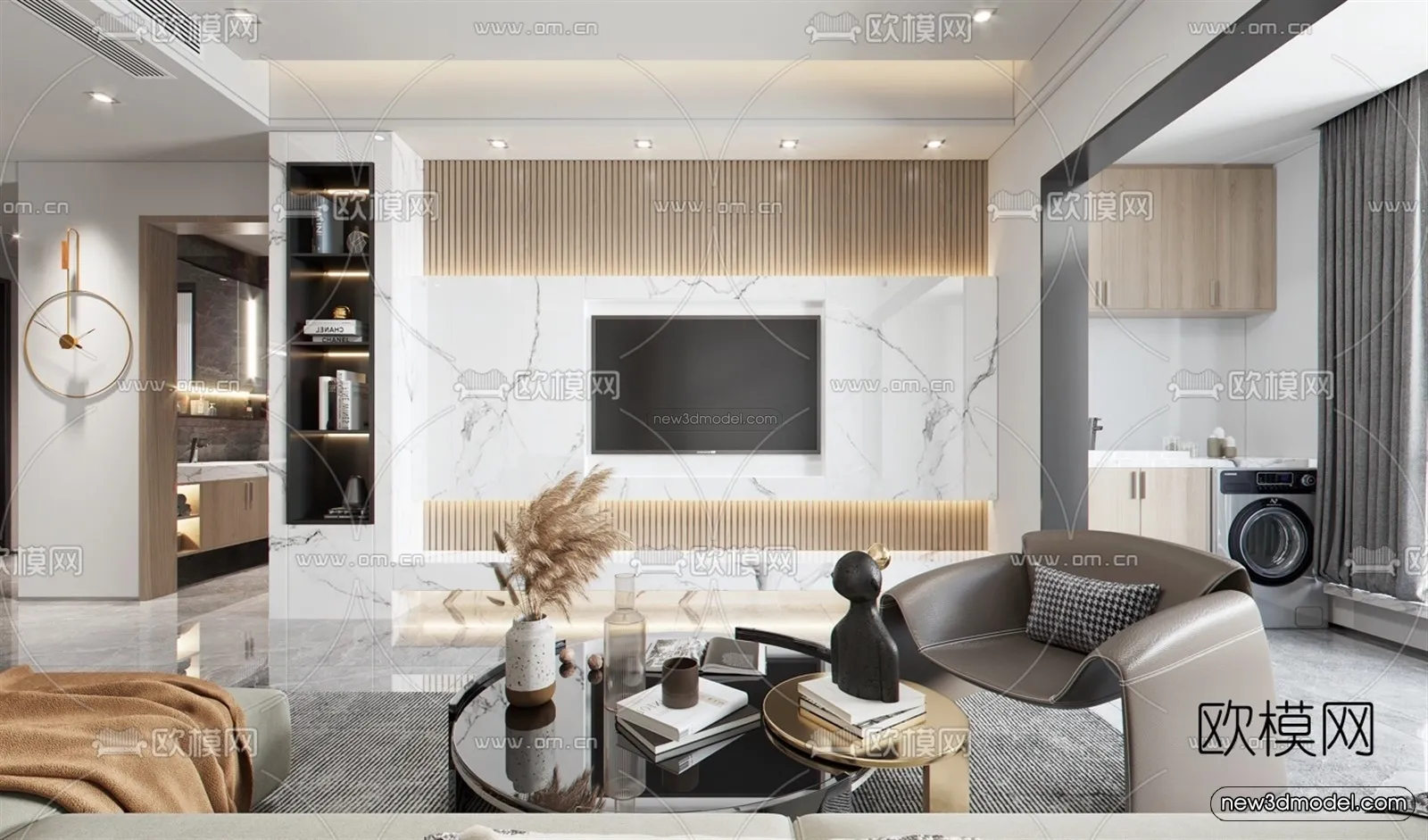 Modern Style Interior 3D Blocks - Living Room 3D Model - 144