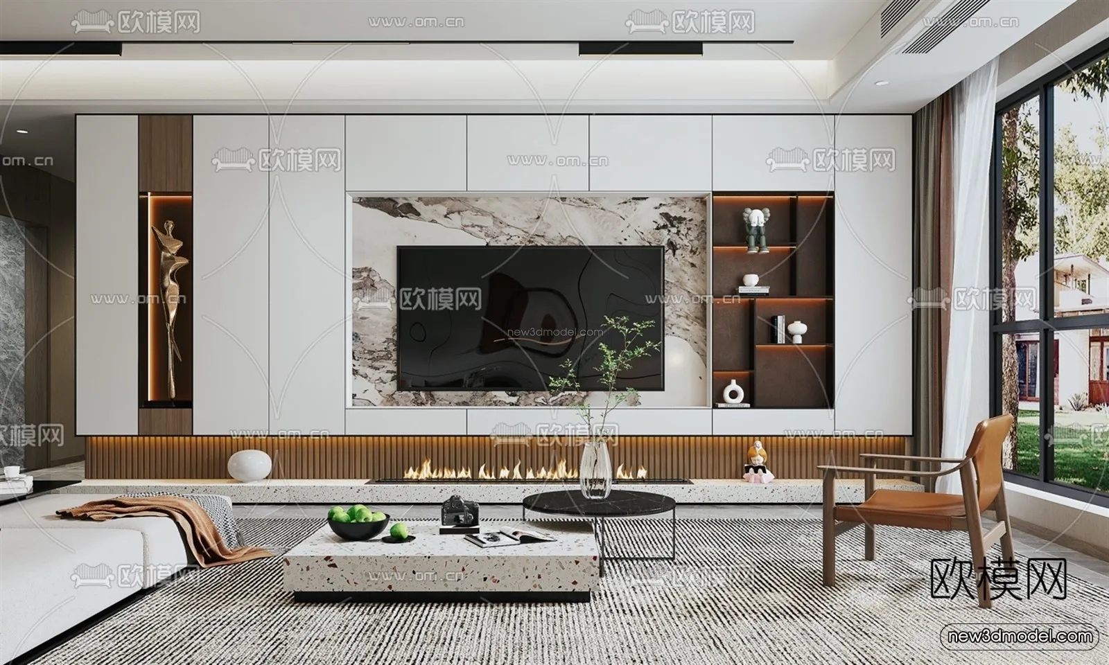 Modern Style Interior 3D Blocks - Living Room 3D Model - 145