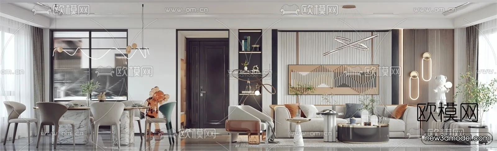 Modern Style Interior 3D Blocks - Living Room 3D Model - 146