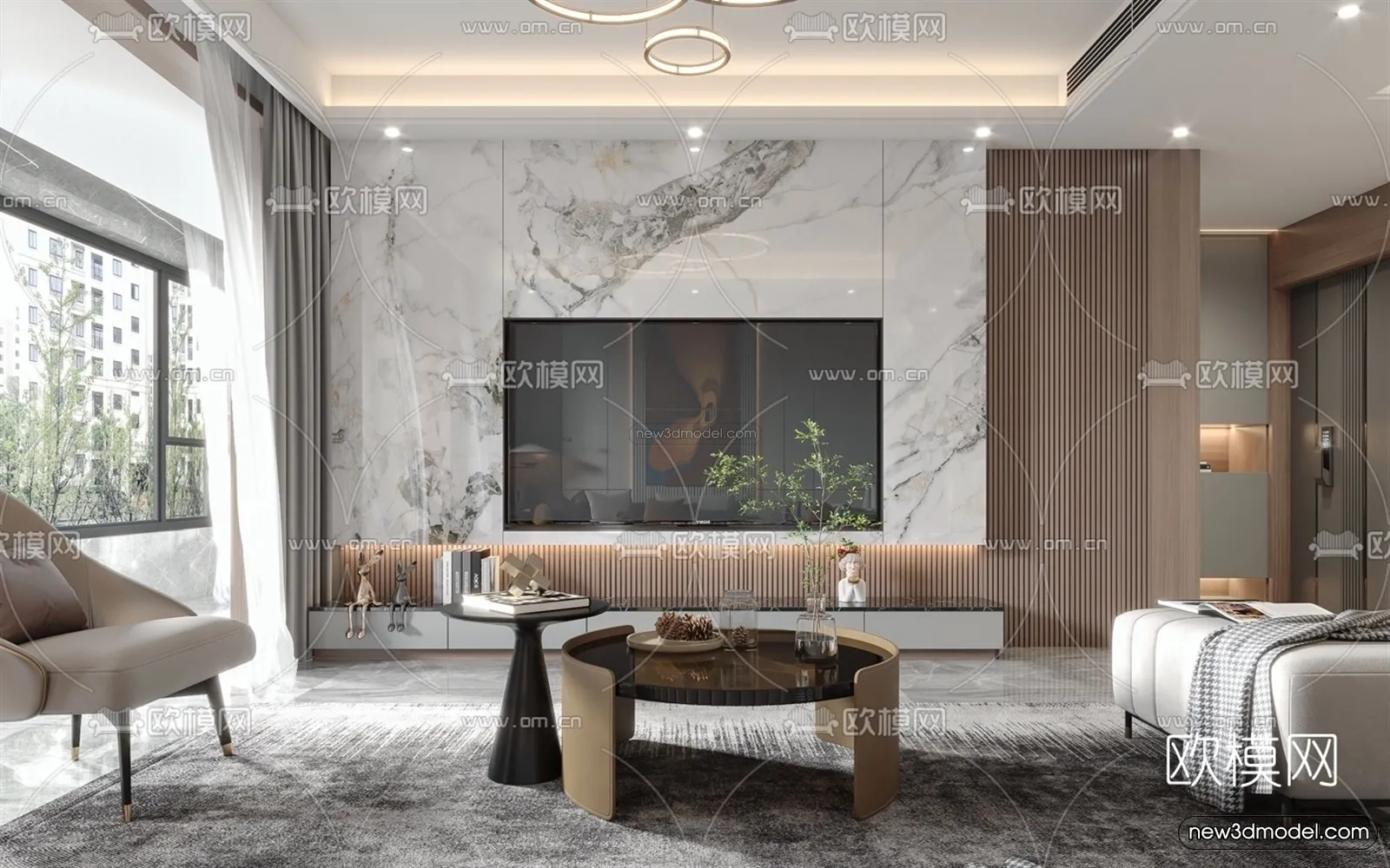 Modern Style Interior 3D Blocks - Living Room 3D Model - 147