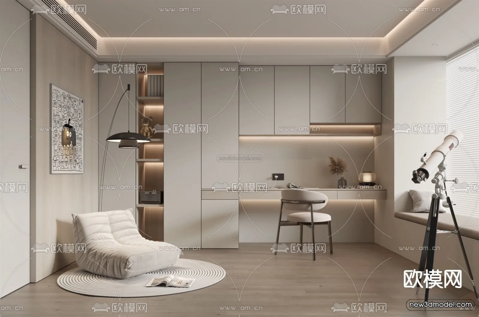 Modern Style Interior 3D Blocks - Study 3D Model - 273