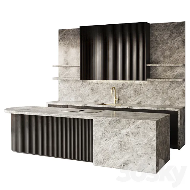 Modern style kitchen with island Kitchen 09 3D Model