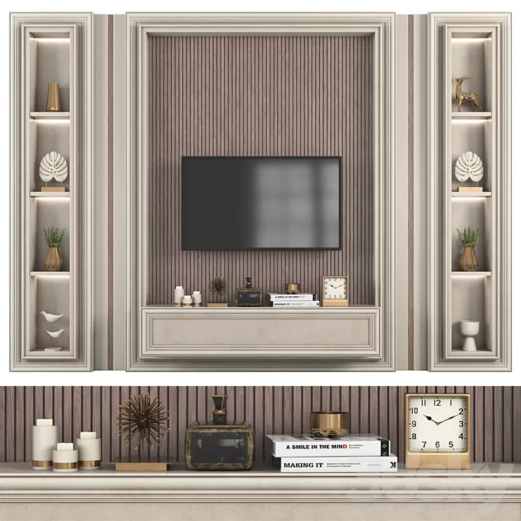 Modern TV Wall set147 3D Model Free