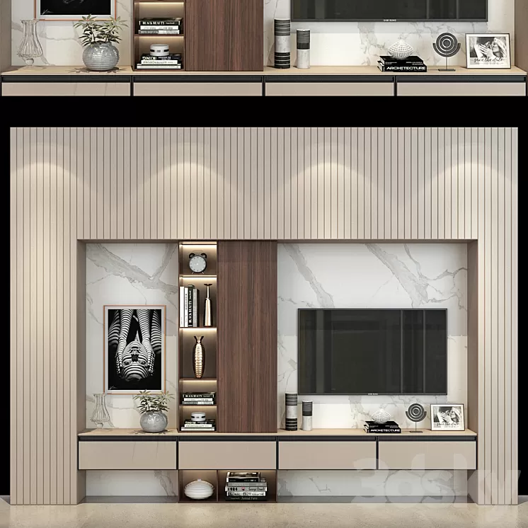 Modern TV Wall set190 3D Model