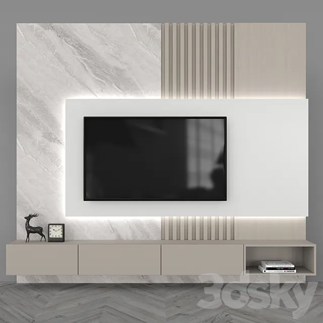 Modern TV Wall set55 3D Model