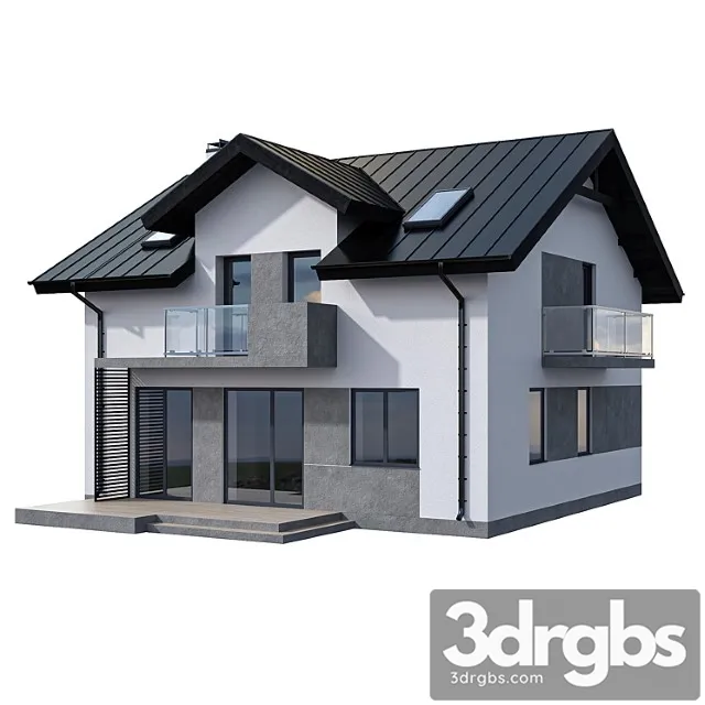 Modern Two Story Cottage With Two Balconies And Mansard Windows 3D Model Free