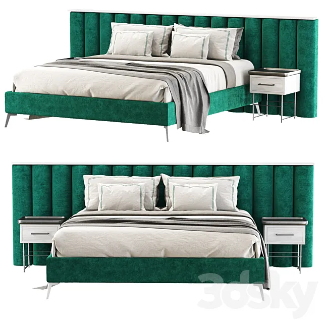 Modern velor green double bed GS69 _ Double velor bed GS69 3D Model