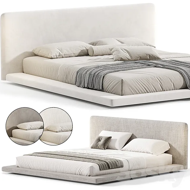 Modern White Upholstered Panel Bed By litfad Free Download