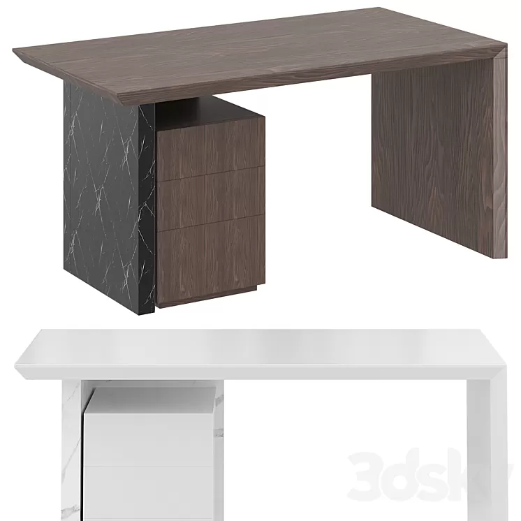 Modern white wooden desk for home office with filing cabinet 3D Model Free