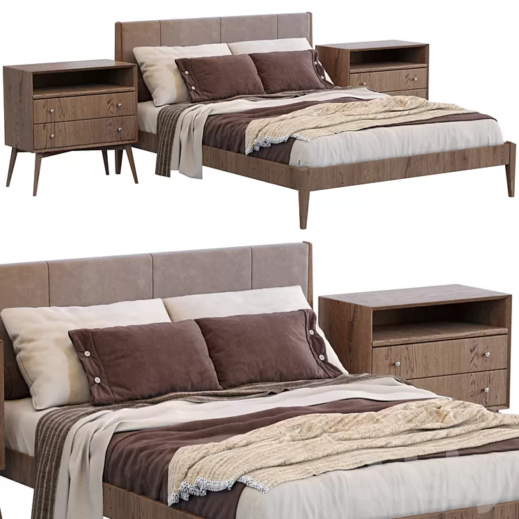 Modern Wood Bed By West Elm 3D Model Free