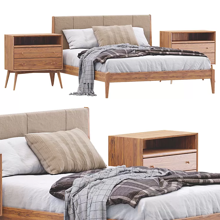 Modern Wood Bed By West Elm 3D Model