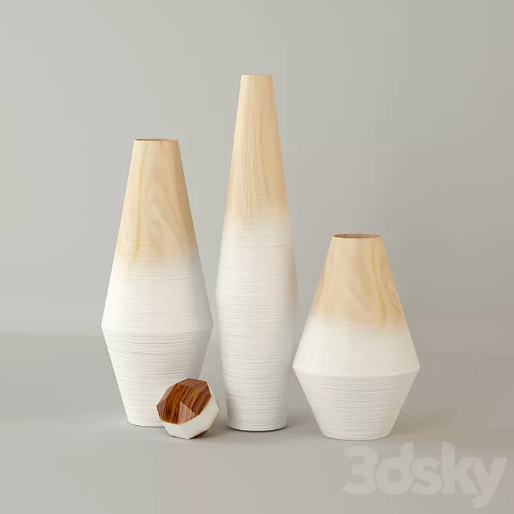 Modern Wood Ombre Vases 3D Model