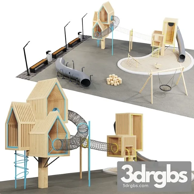 Modern Wooden Playground 1 3D Model Free