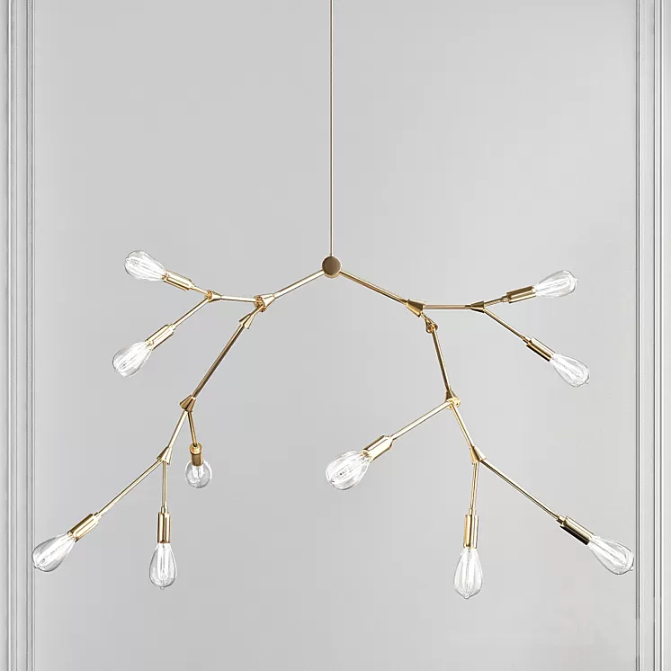 Modernist Branching Brass Chandelier Industrial 3D Model