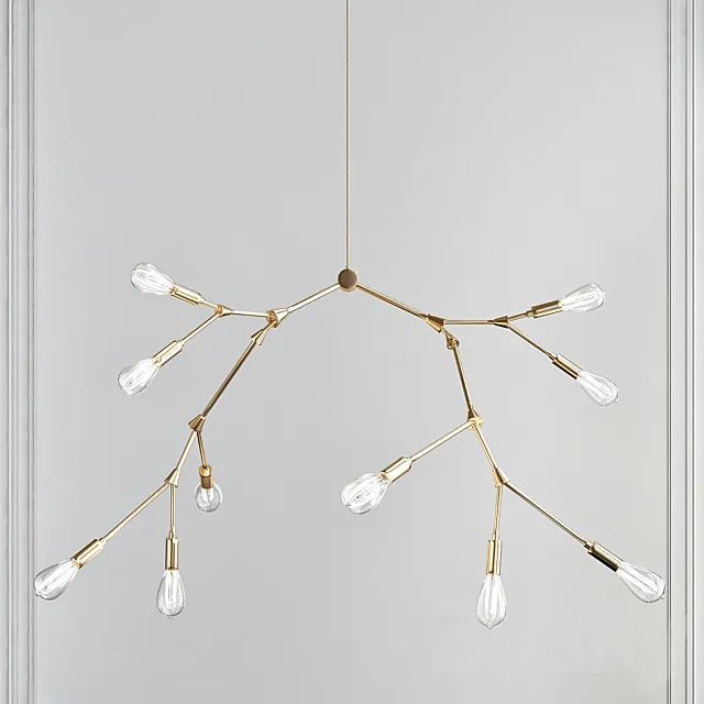 Modernist Branching Brass Chandelier Industrial 3DModel