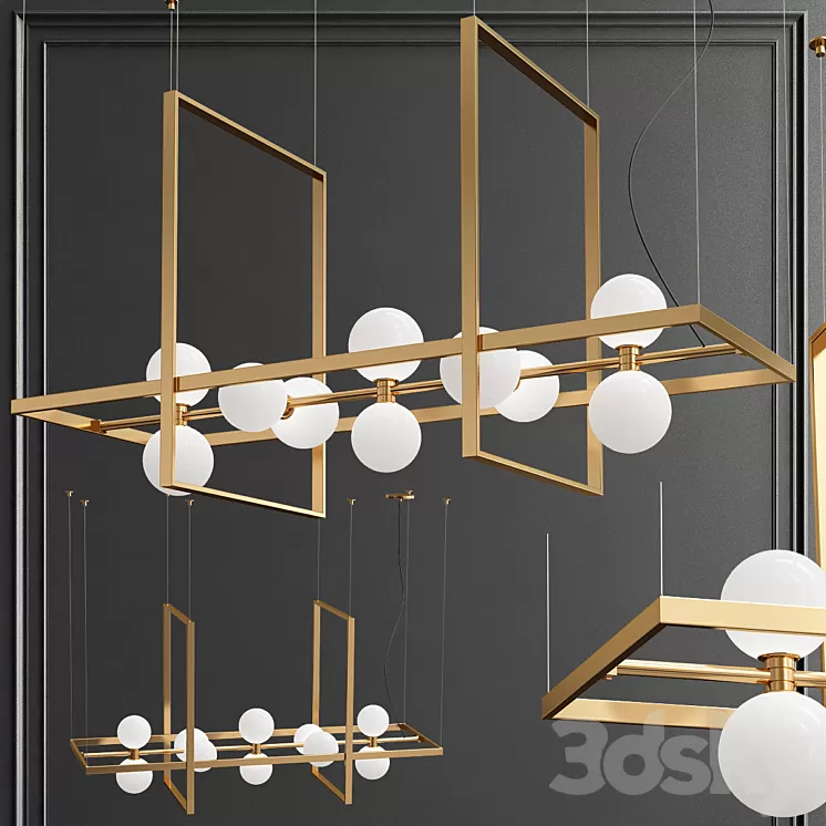 ModernRail Orb Rectangle Frame Chandelier 3D Model