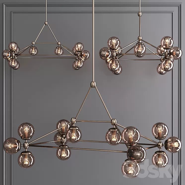 Modo Rectangle Chandelier 14 Globes Bronze and Smoke Glass